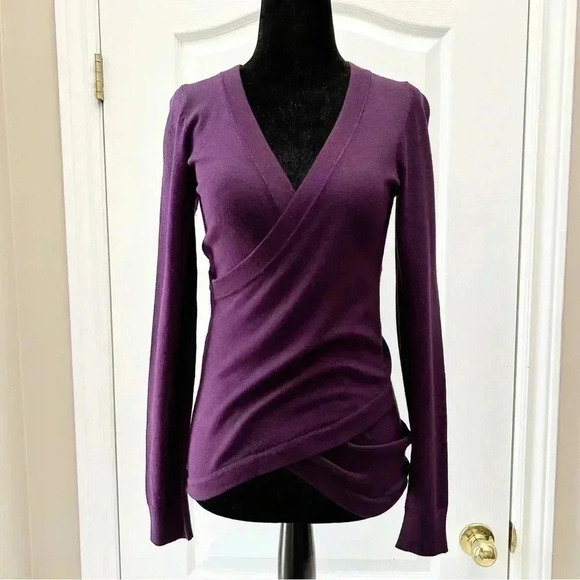 Ricki’s Wrap Front Sweater Deep V Neck Thin Knit Stretch  Fit Purple Size XS - Picture 15 of 15